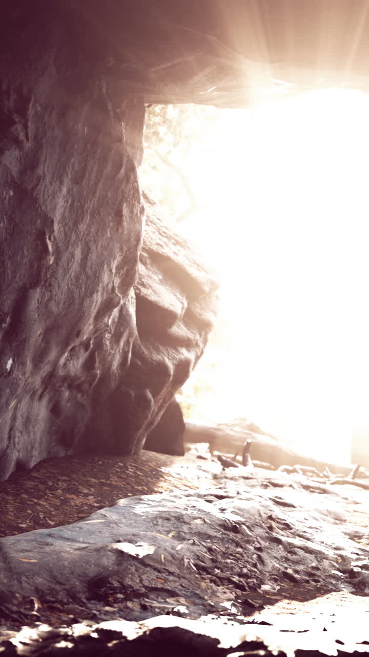 Sunlight streaming through a cave entrance