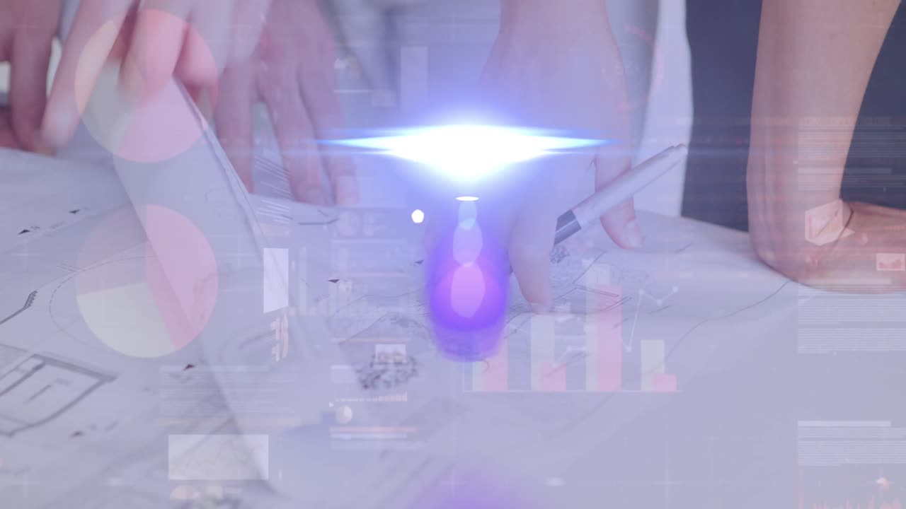 일하는 사업가들에 대한 금융 데이터 처리의 애니메이션