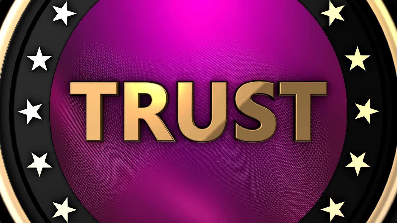 Trust, belief, respect, reliance as symbol badge word seamless video loop 3D animation