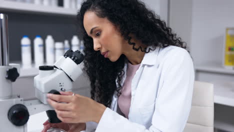 ciencia, mujer y microscopio con análisis