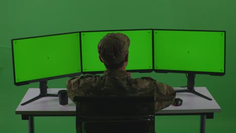 soldier working on a computer