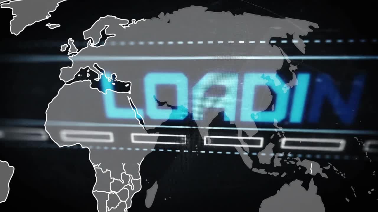 On start world map fading in loading text sliding and bars filling indicating progress