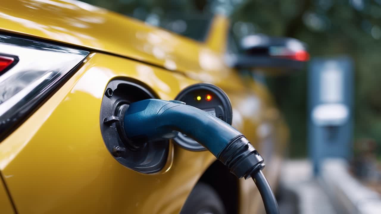 Şarj İstasyonunda Şarj Olan Elektrikli Otomobilin Yakın Çekimi