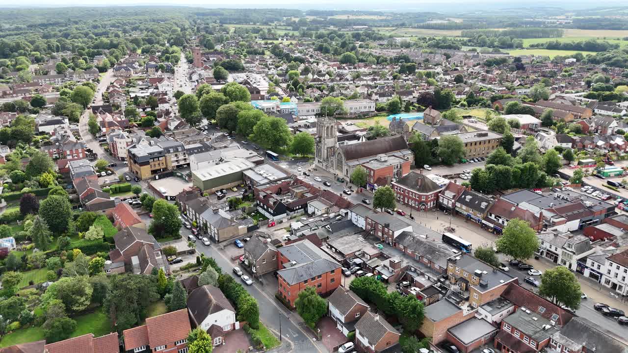 Aerial View of a European Town with Residential Areas and Church