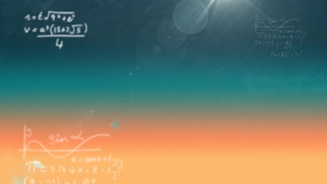 animación de ecuaciones matemáticas sobre un fondo azul y naranja
