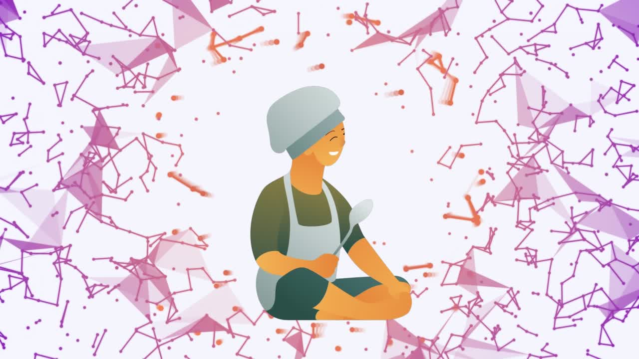 Animação de formas em movimento sobre ícone de chef