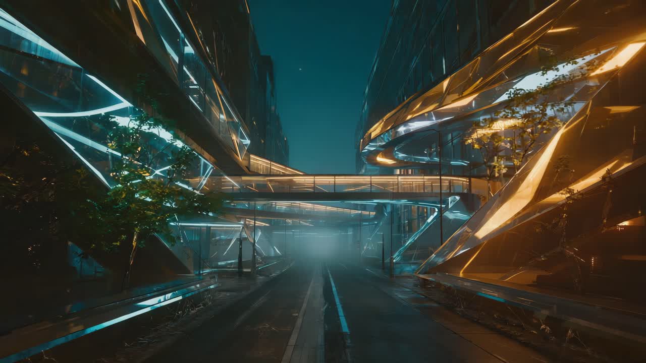 밤에 미래의 사이버 크 도시 풍경