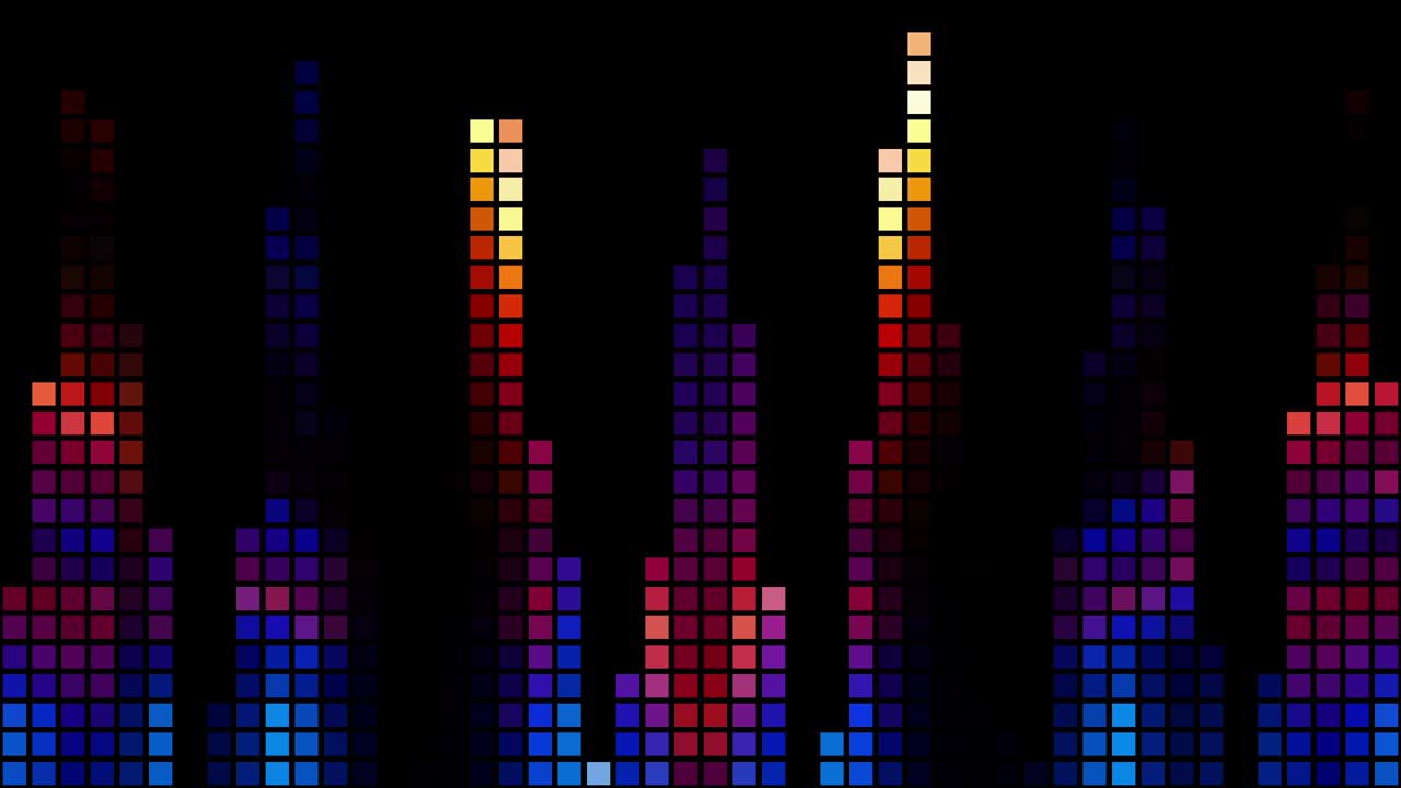 Virtual equalizer. Vertical columns of squares in the blue-red laser spectrum, dynamic pixel vibrations for a nightclub or show.