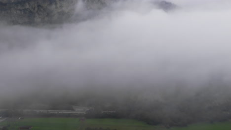 aerial view of foggy mountain landscape