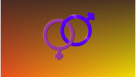 animation of moving blue and pink heterosexual symbol on orange background