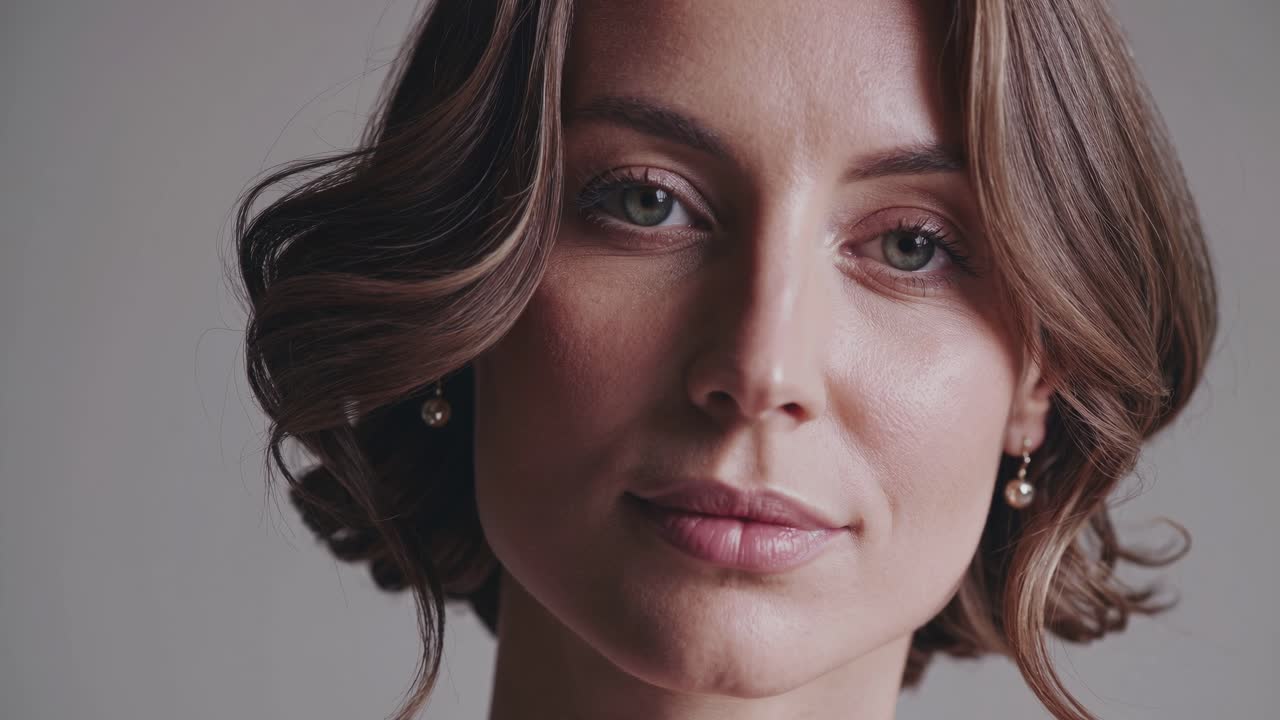 Video ravvicinato di una donna con illuminazione soffusa, che cattura un'espressione intima e serena