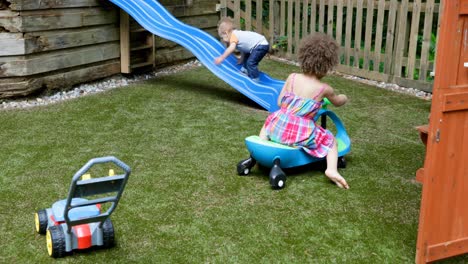 siblings playing near play house 4k