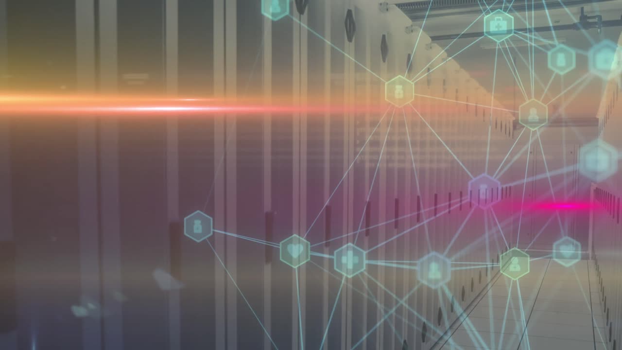 animación del procesamiento de datos a través de la red y globo azul brillante