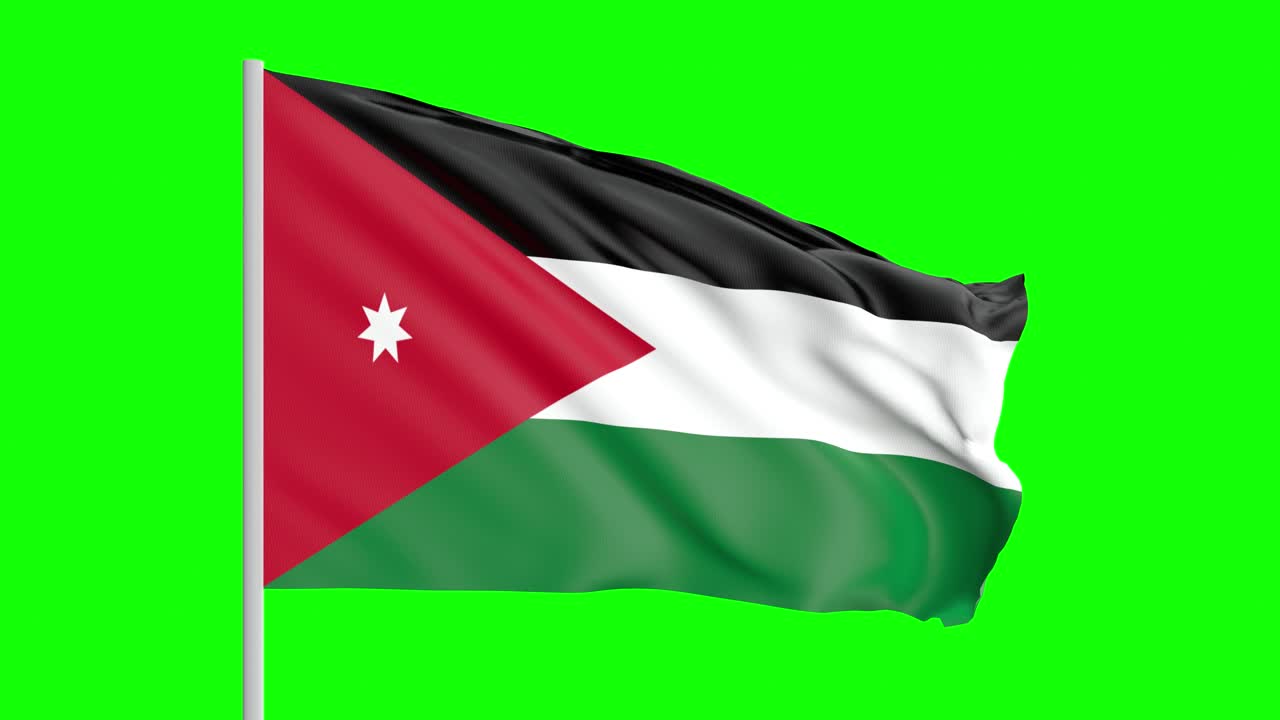 bandera nacional de jordania ondeando en el viento en pantalla verde con mate alfa