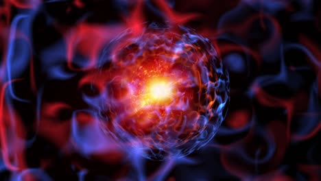 abstrakte energie-plasma-wellen-kugel. 4k nahtlose schleife glühende plasmakugel bursts mit energie. 3d-rendering computergenerierte schleife für sci-fi, technologie, wissenschaft, vj schleife abstrakter hintergrund.