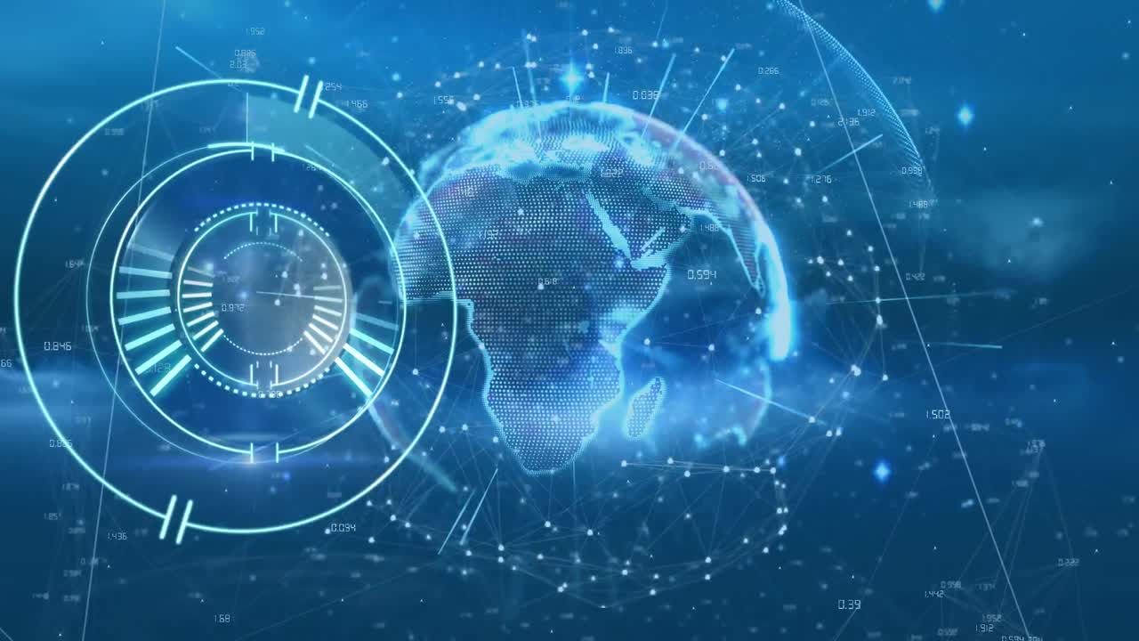 연결 네트워크와 글로브를 통해 범위 스캐닝의 애니메이션