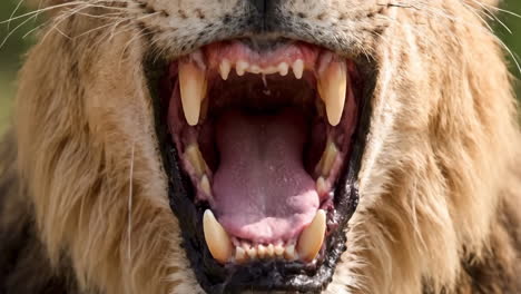 close-up of a lion's open mouth