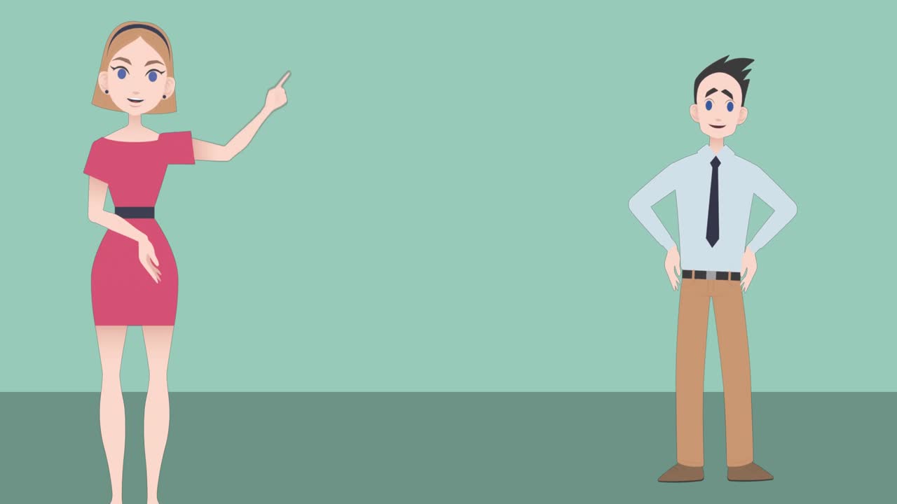 Animation of caucasian businesswoman and businessmen making presentation over green background