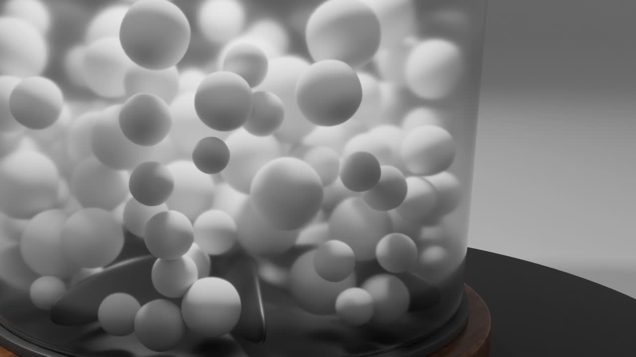 색 구와 함께 추상적인 유리 용기