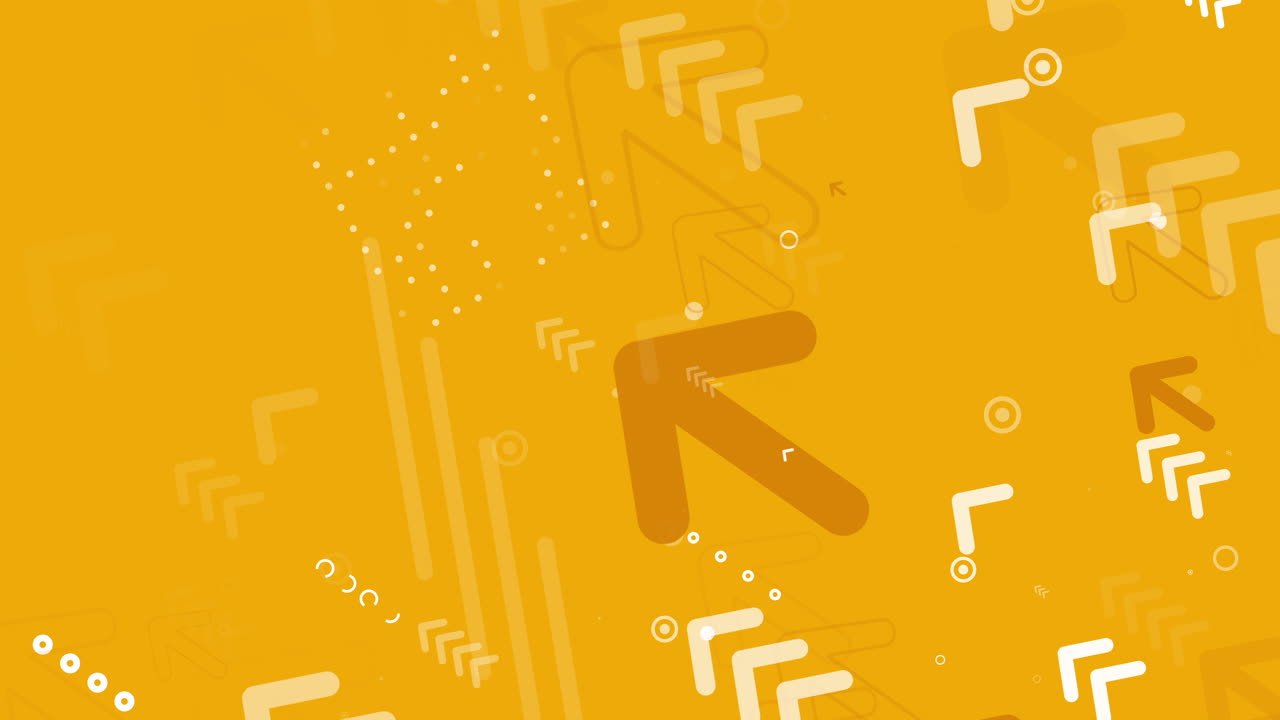 Various types of direction arrows on a yellow background. Animation of graphic elements of shapes. Looped motion graphics.