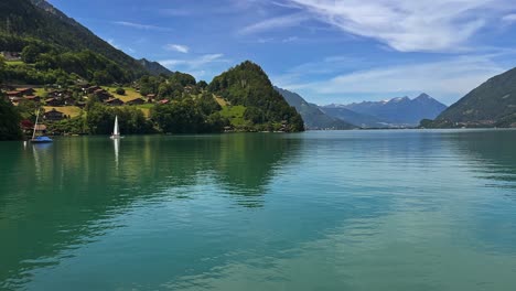 quiet nature scene of lake brienz coastal village in the canton of bern in switzerland. wide shot