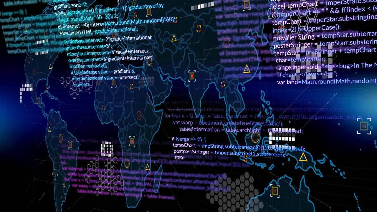 Animation of digital data processing over world map