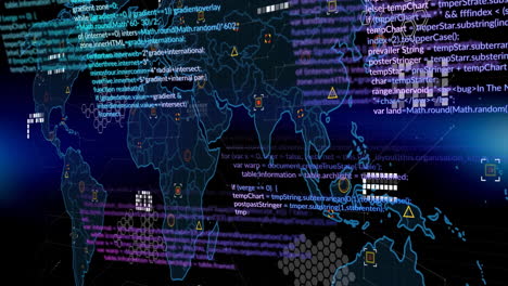 animation of digital data processing over world map