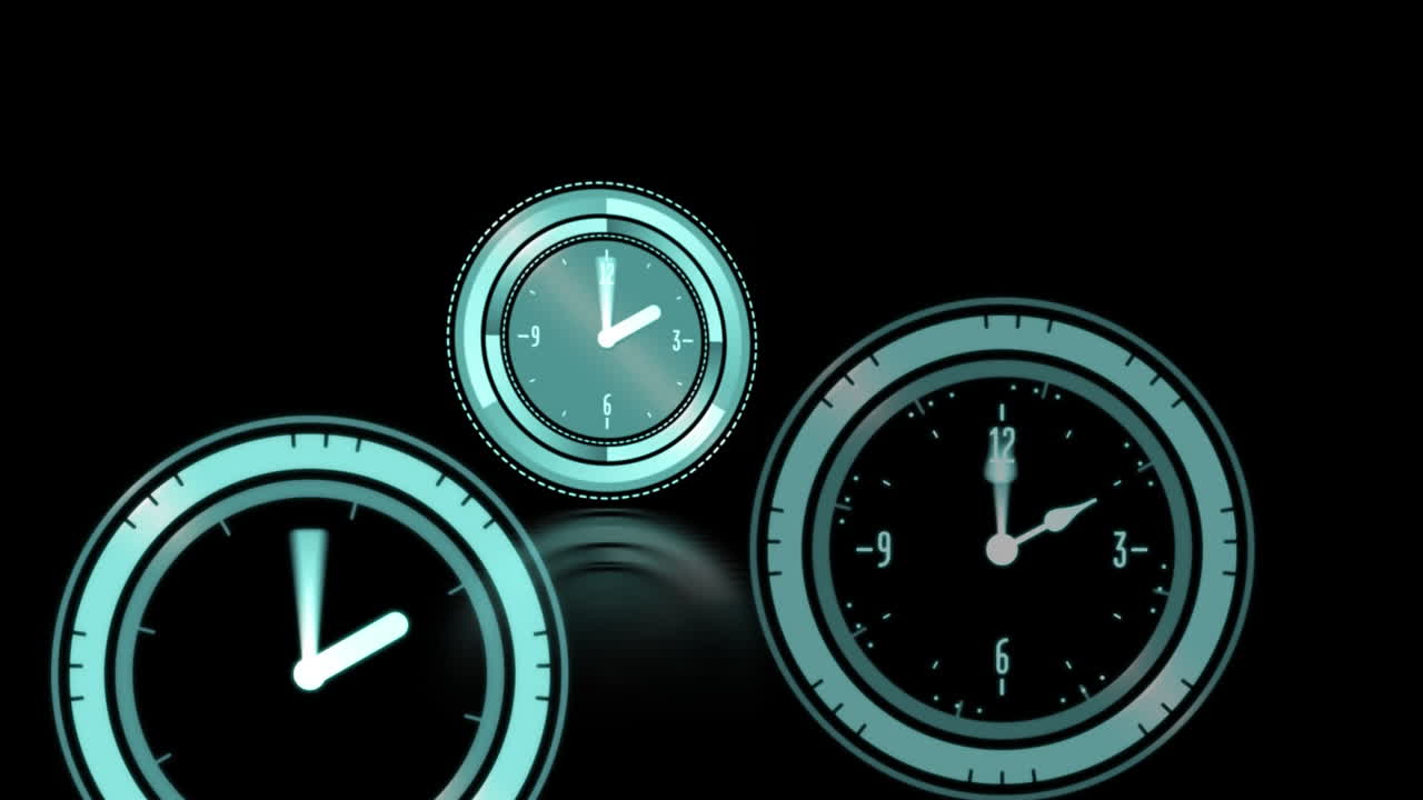Clocks moving on black background