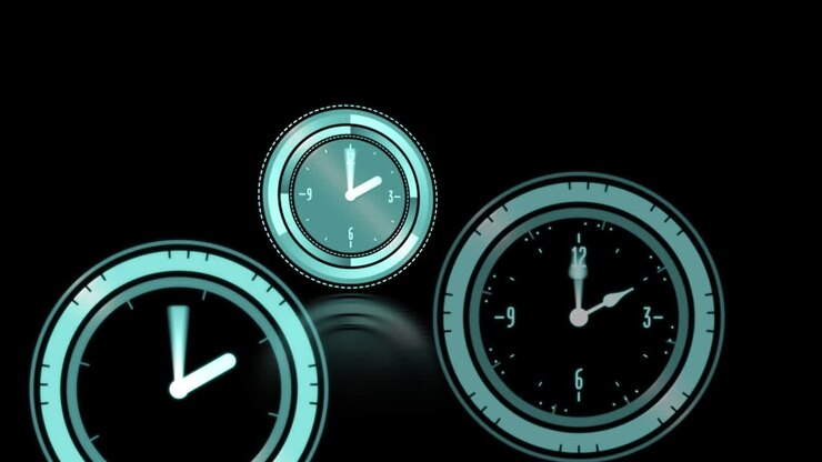 Clocks moving on black background