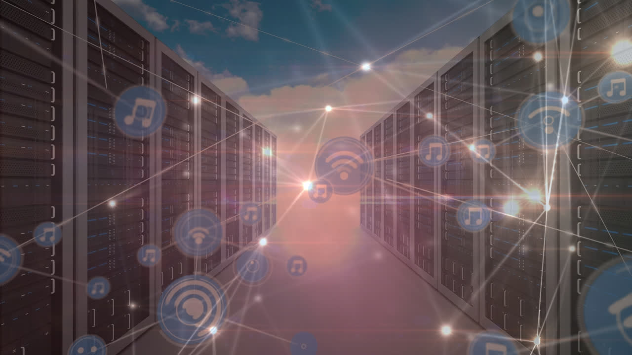 Animation of network of connections over server room