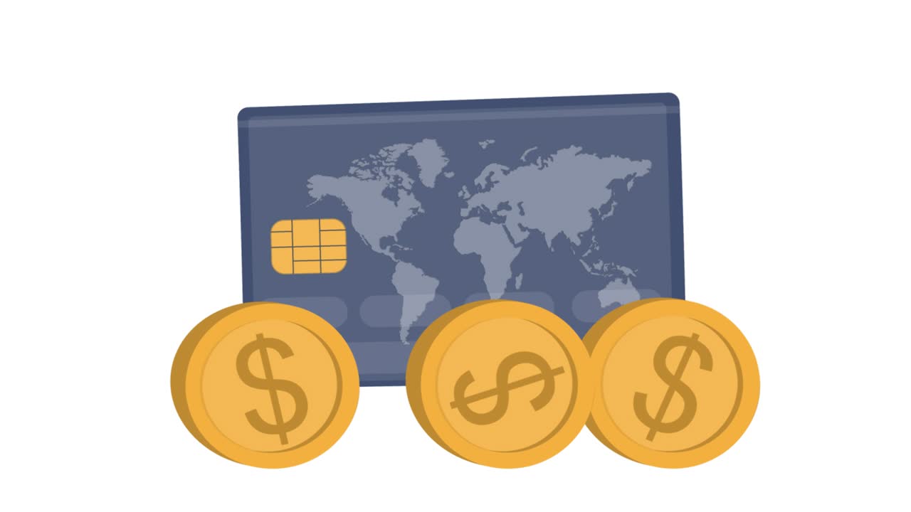 은행 카드와 동전 - 금융의 애니메이션 - 만화