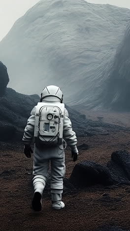 astro on alien rocky terrain
