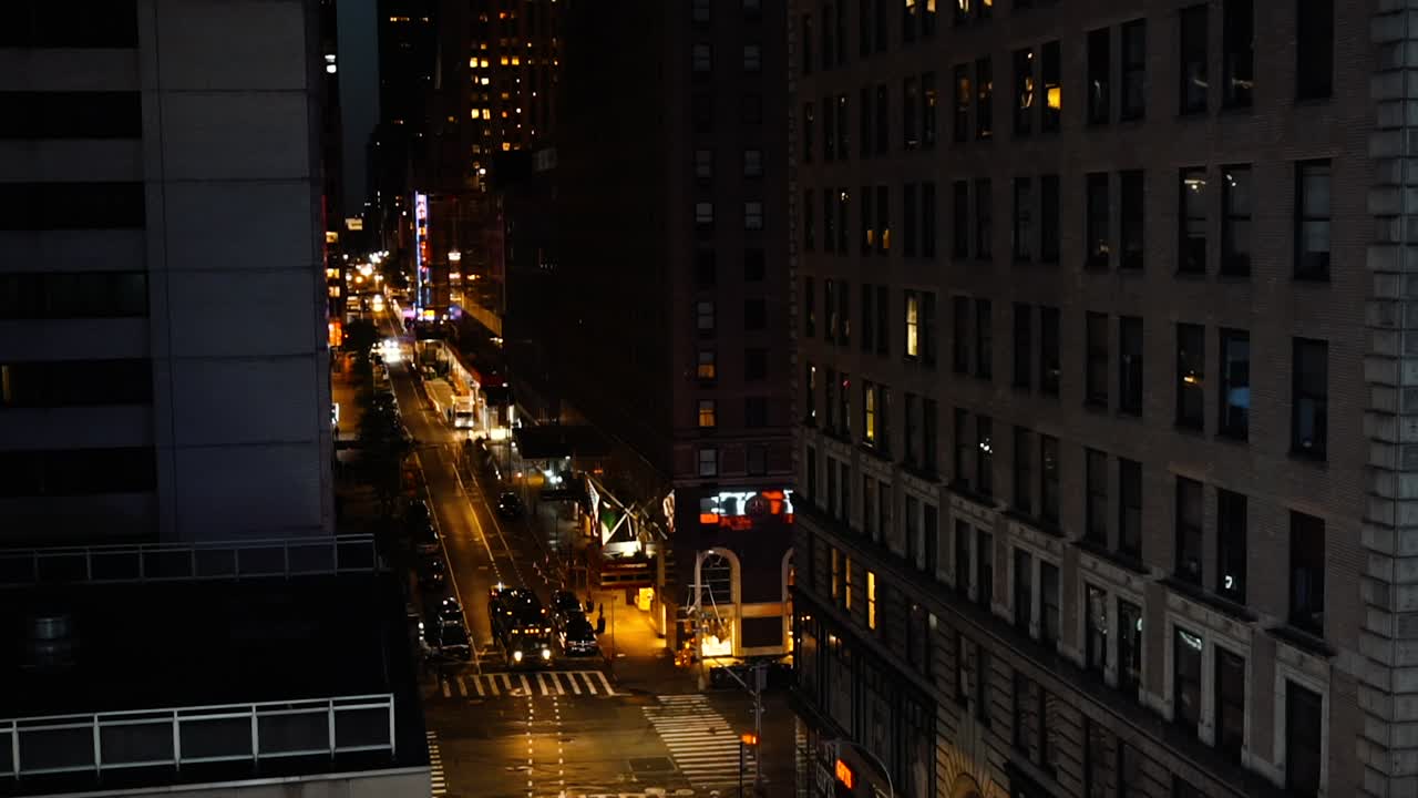 Vehicles Driving In The Street Of New York City At Night - high angle, timelapse