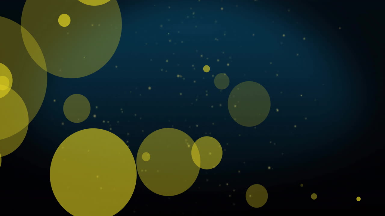 Animation of yellow light spots over white particles on dark blue background