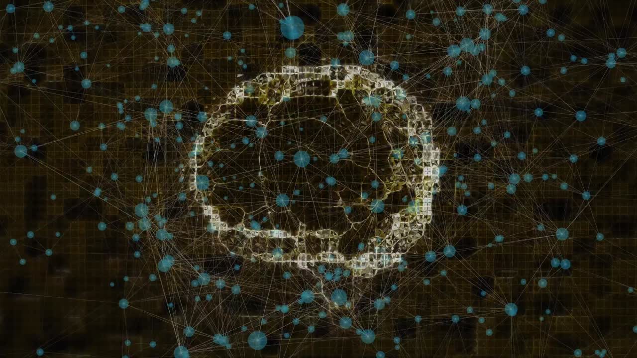 Animation of digital brain and network of connections on black background