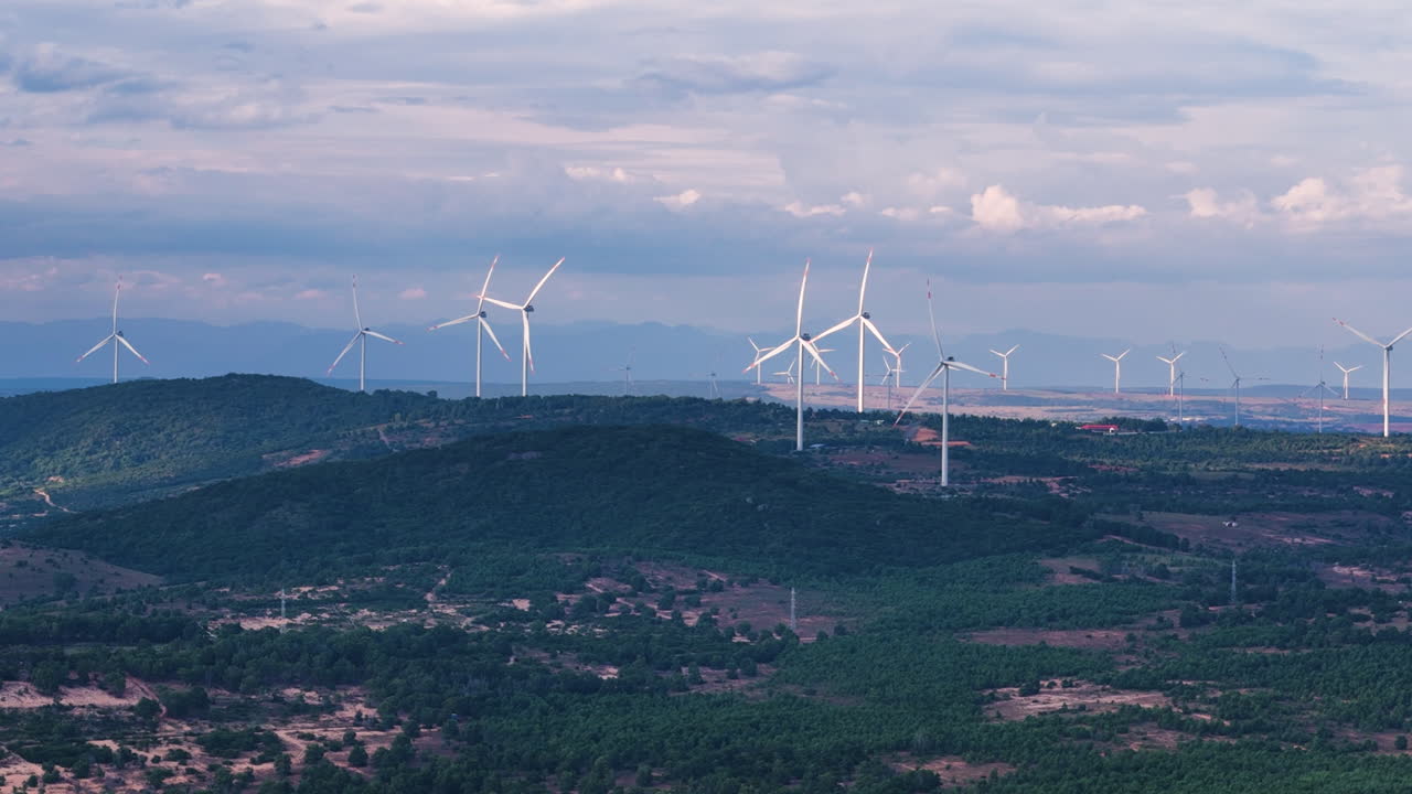 Wind turbine at Binh Thuan Wind Power Plant onshore wind power project, aerial dynamic