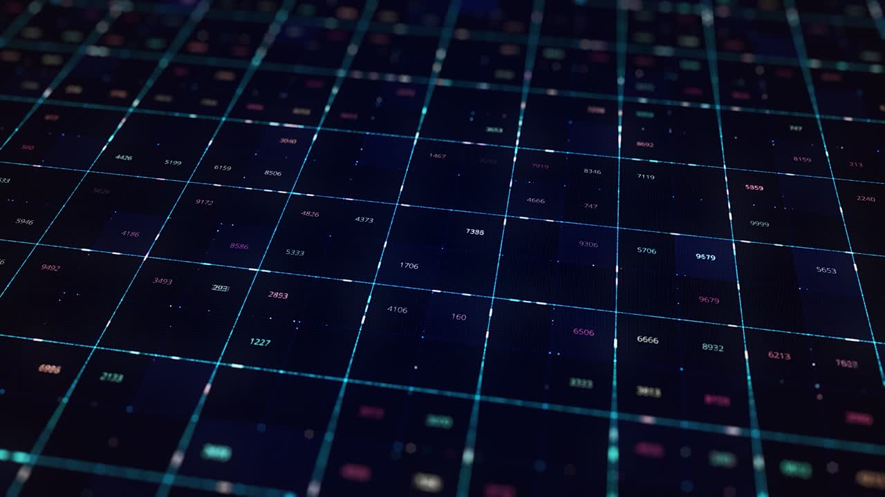 Stock market data rolling and processing over a grid. Animation. Global economy stock market concept, digital composition with business information, seamless loop