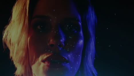 teenage girl showing dual tone lighting for photography, featuring animated particle dust motes