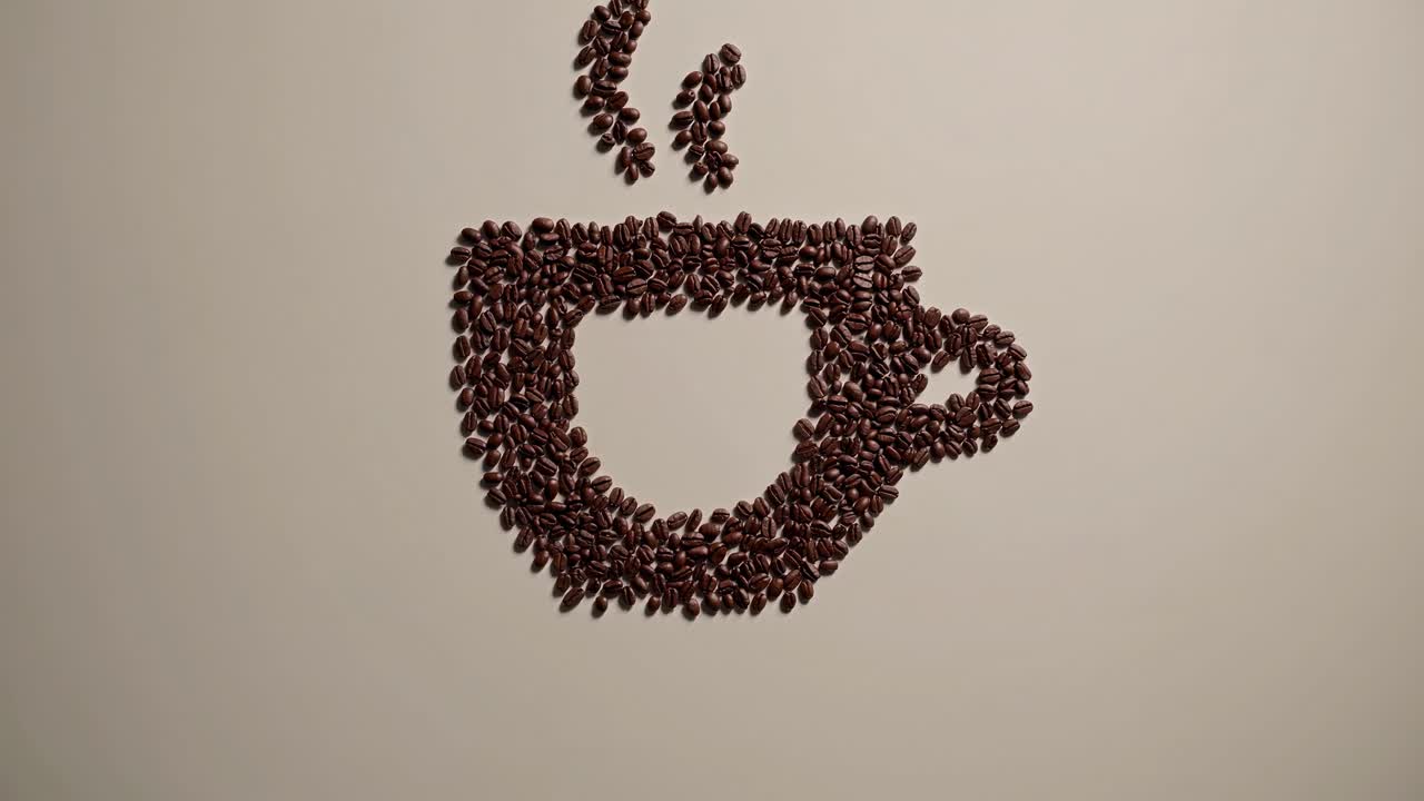 Top-down video shot of coffee beans forming a circle on a light surface, emphasizing minimalism