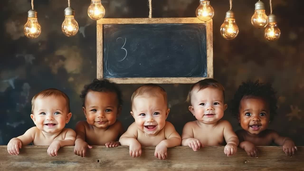 Un gruppo di bambini seduti di fronte a una lavagna con un numero 3 su di essa