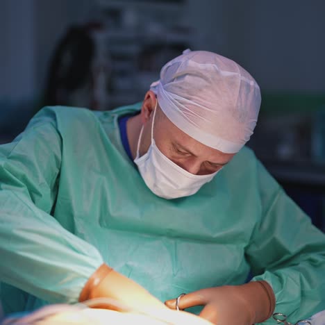professional surgeon doing plastic operation. doctor in medical mask and uniform performing a surgery in the hospital