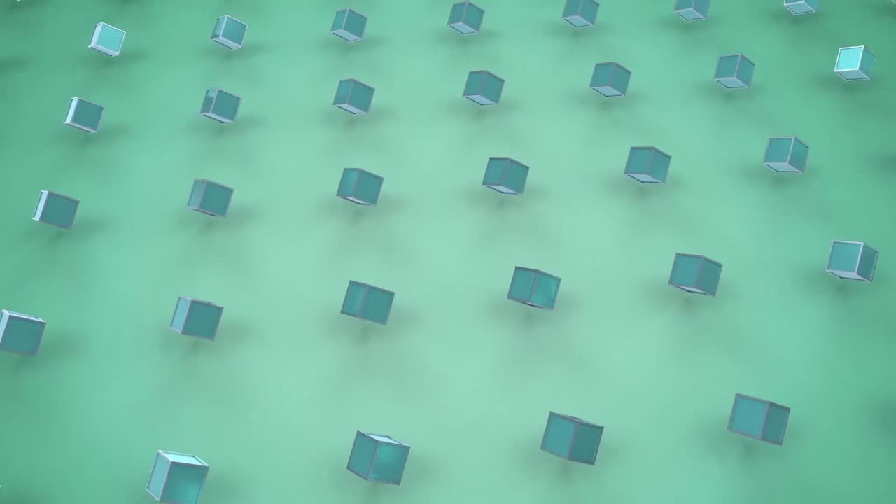 녹색 배경에 움직이는 3d 큐브