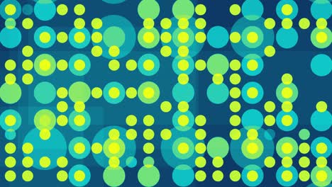 vibrant abstract grid pattern with flashing and blinking green and turquoise circles - background animation in the style of 70s