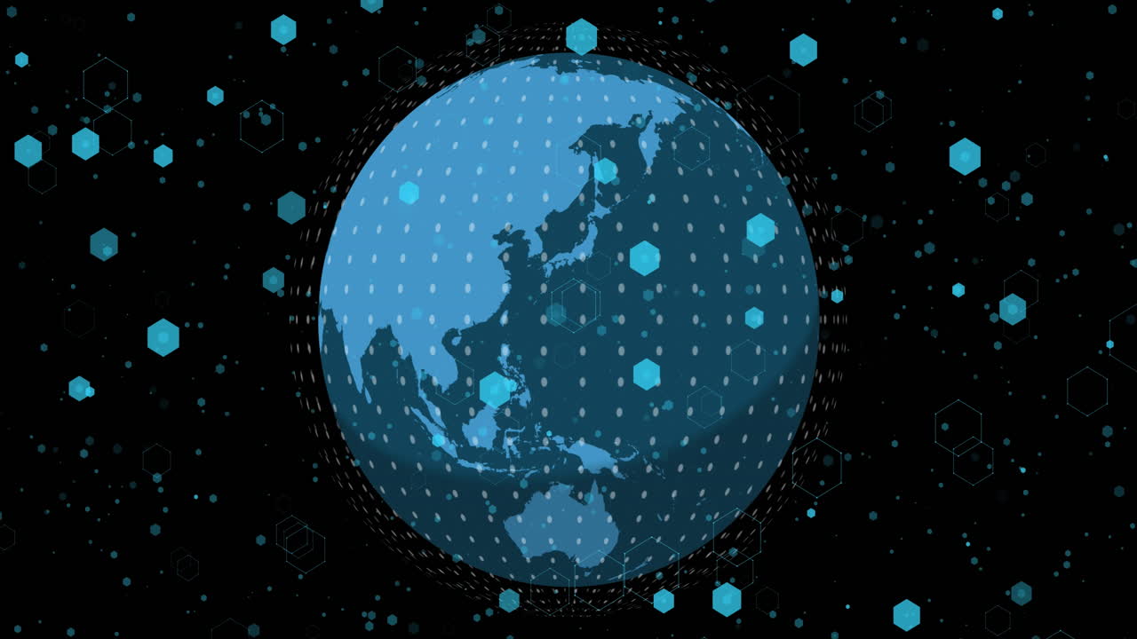 검은색 배경에 데이터 처리를 통해 전 세계에 대한 모양의 애니메이션