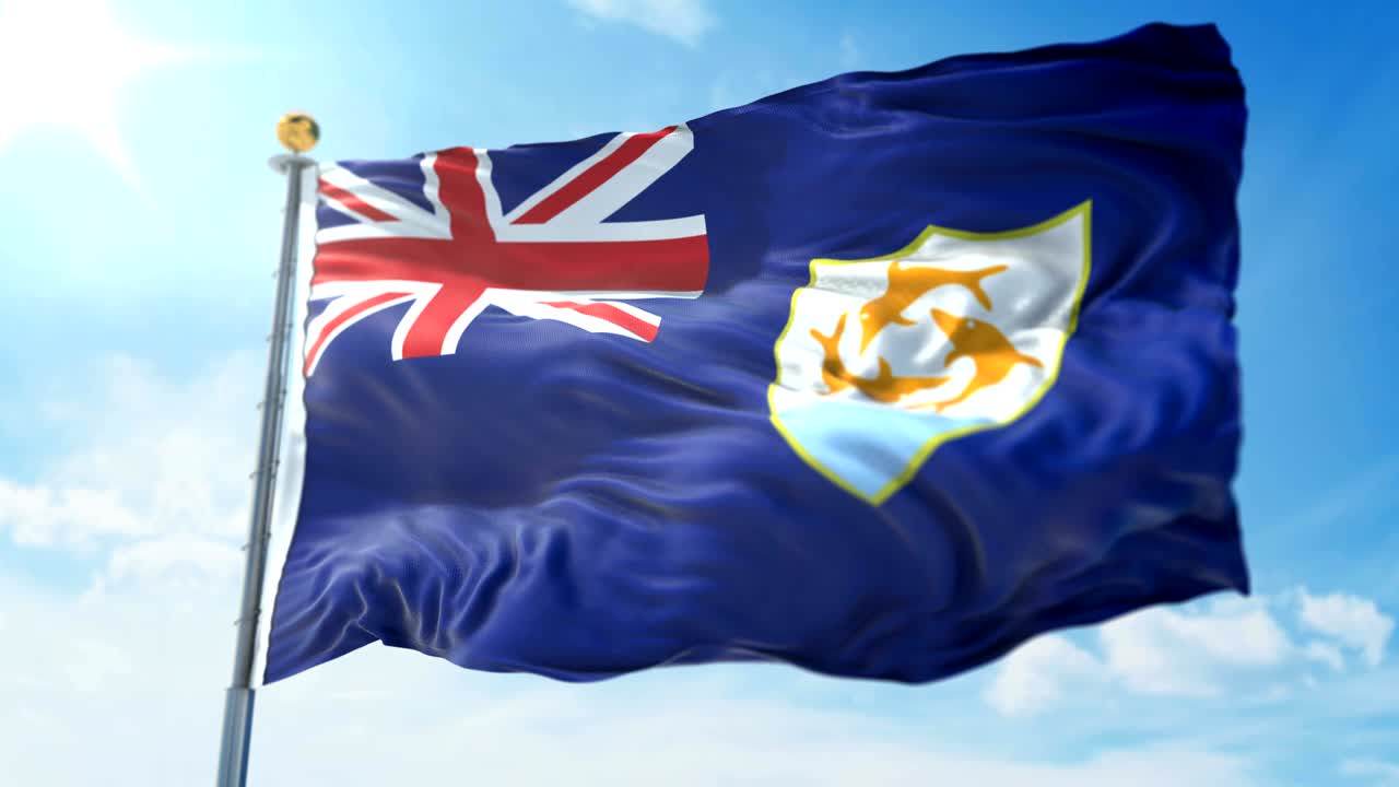 앙길라 플래그 (anguilla flag) - 3d 렌더링 영상, 아름다운 섬유 직물, 옷, 루프, 흔들림