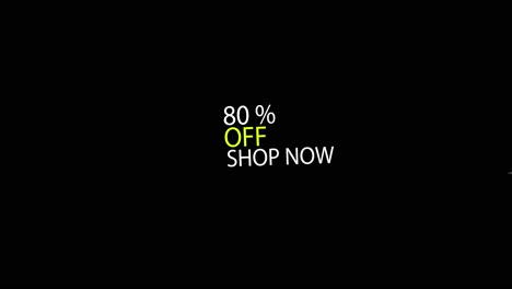 검은색 화면, 지금 80% 쇼핑이 가장 좋다는 문자 메시지