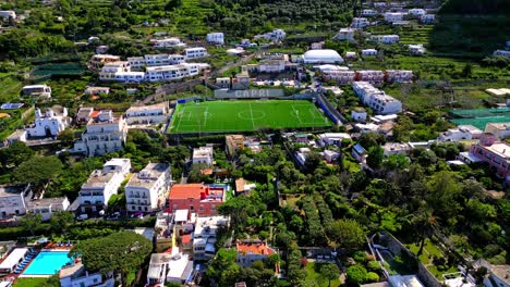 aerial view of modern soccer field in the island of capri in italy