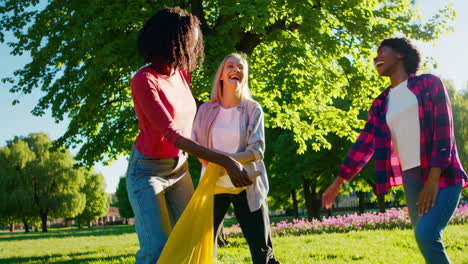 friends laughing and having fun together in the park