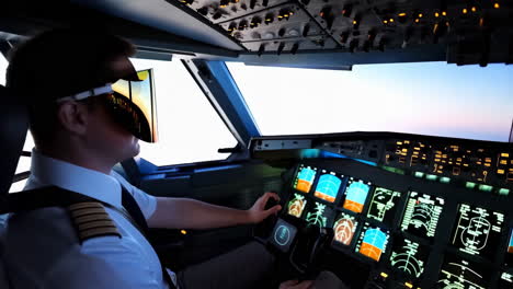 pilot in a flight simulator with vr goggles