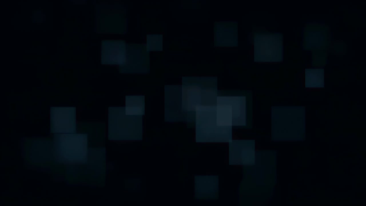 Dark Pixel Blocks Drift Through Frame, Data Analyst Observes Minimal Cyber Stream With Muted Blue Bokeh,